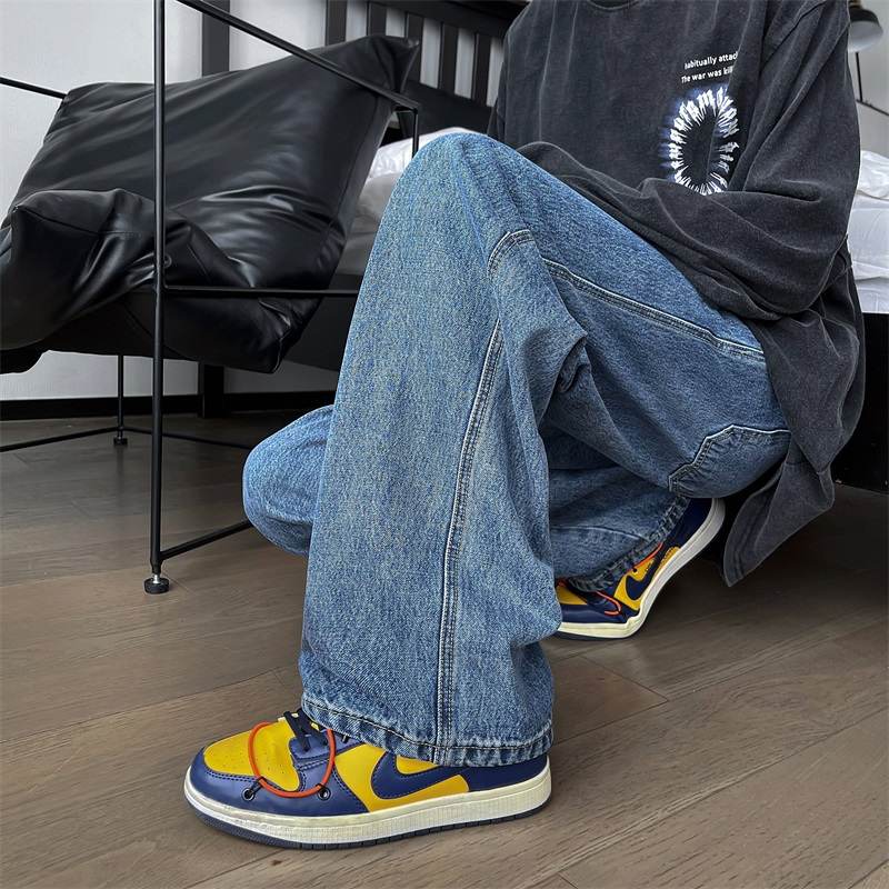 Quần jean nam ống rộng màu xanh 02 Bigsize ,quần baggy nam ống suông chất vải jeans bò dáng đứng cao cấp