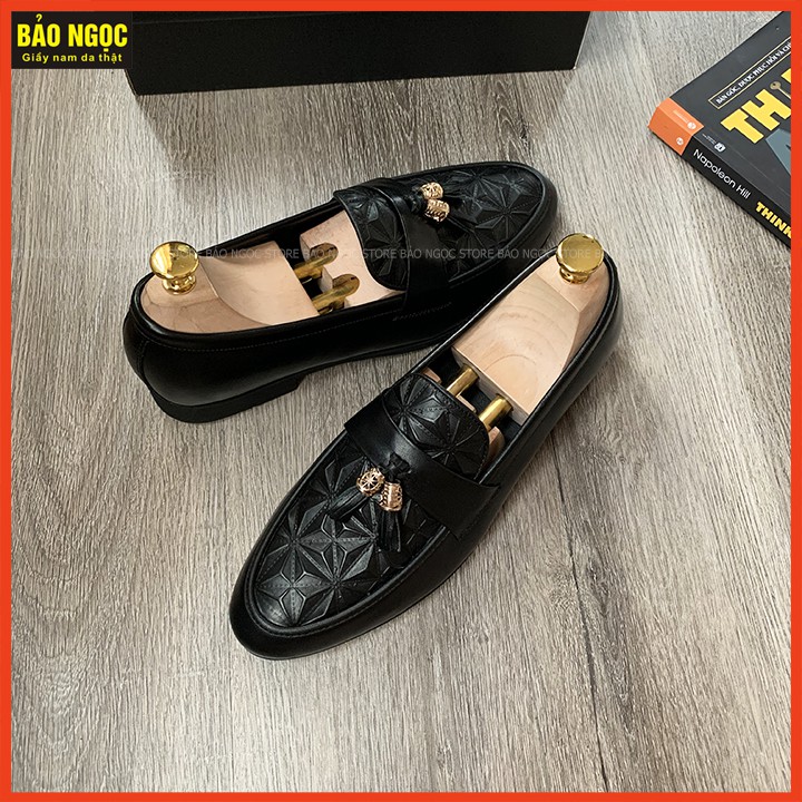 {5 NGÀY GIẢM SỐC} Giày lười nam dập vân 3D băng chuông thời trang ✅ Chất liệu da loại 1 💥 Đế cao su ✅ Mã K636 Đen