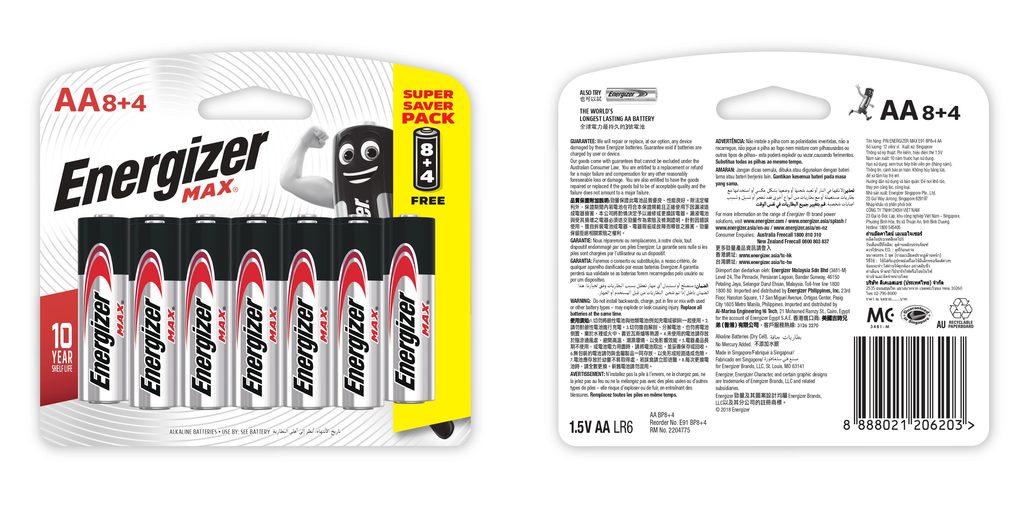 Viên Pin AA Energizer Max E91 BP8+4