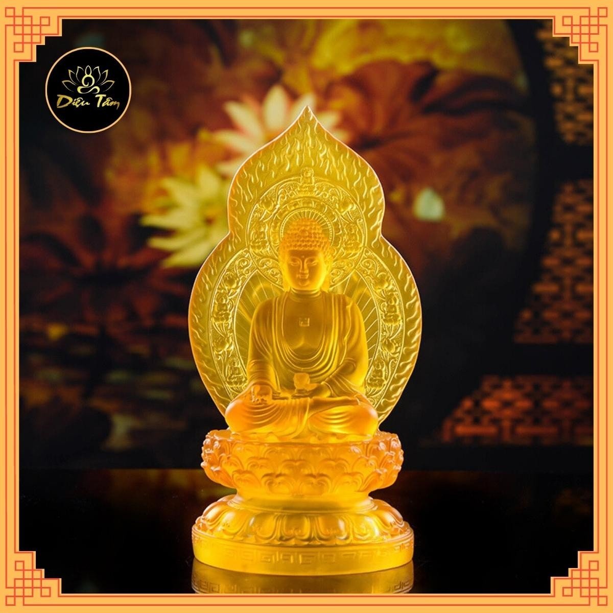 Tượng phật A Di Đà lưu ly màu hổ phách tượng ADIDA mật tông đồ thờ cúng