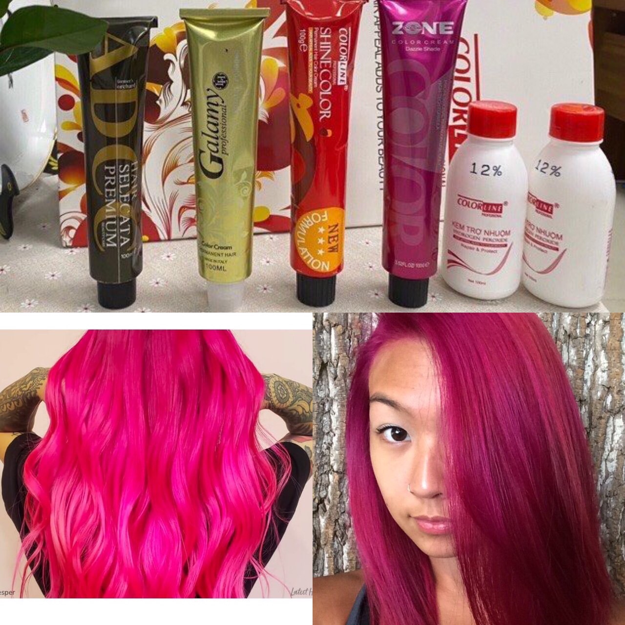Thuốc Nhuộm Tóc Màu Hồng Cánh Sen Magenta Kèm Trợ Nhuộm Oxy