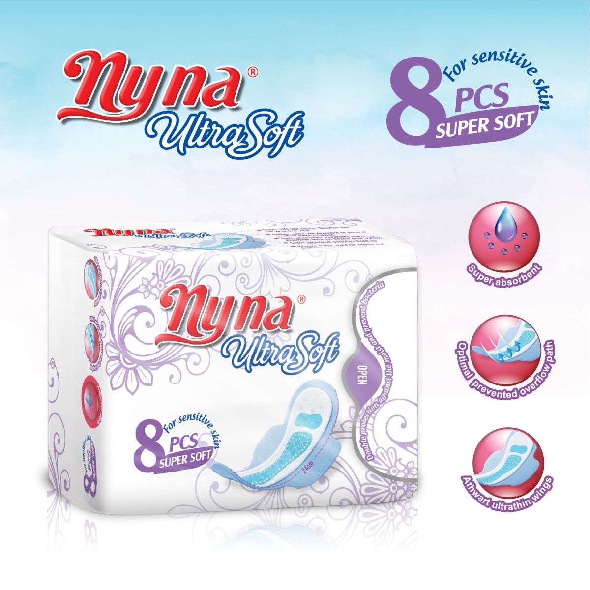 Băng vệ sinh NYNA Utra Soft 8 miếng kháng khuẩn siêu mềm hương trà xanh