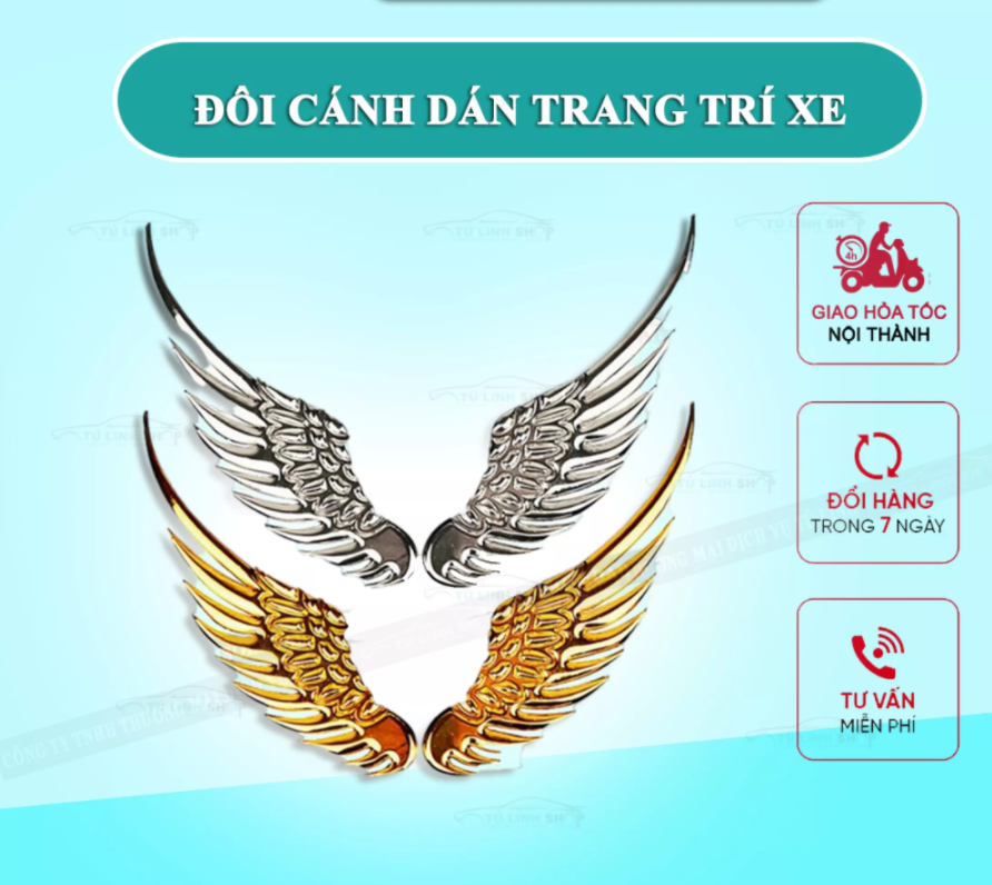 Đôi cánh thiên thần 3D gắn logo xe hơi trang trí