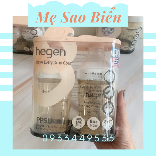 Set 2 bình sữa Hegen 150ml 240ml 330ml cổ trắng xanh hồng tím chính hãng
