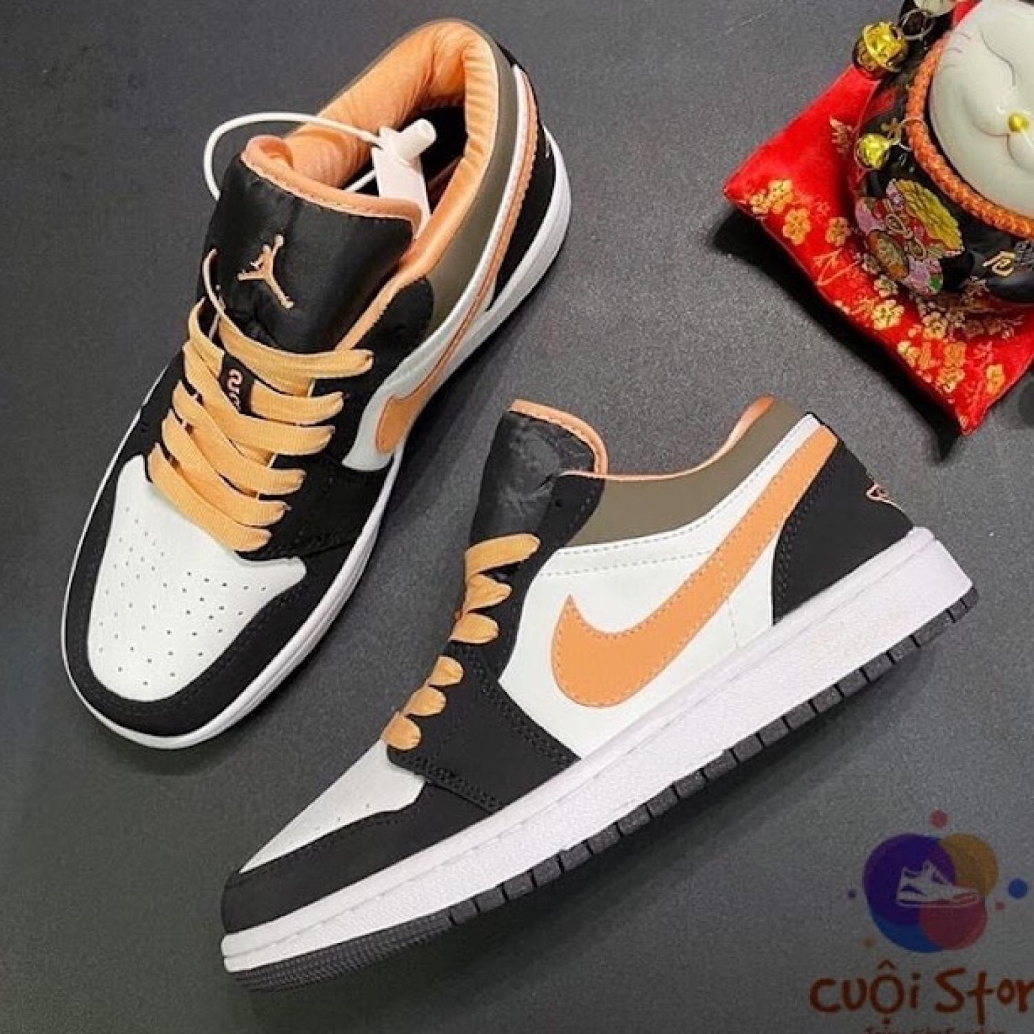 Giày thể thao jordan cam đen thấp cổ, giày thể thao jodan cổ thấp viền cam cực hot 2022