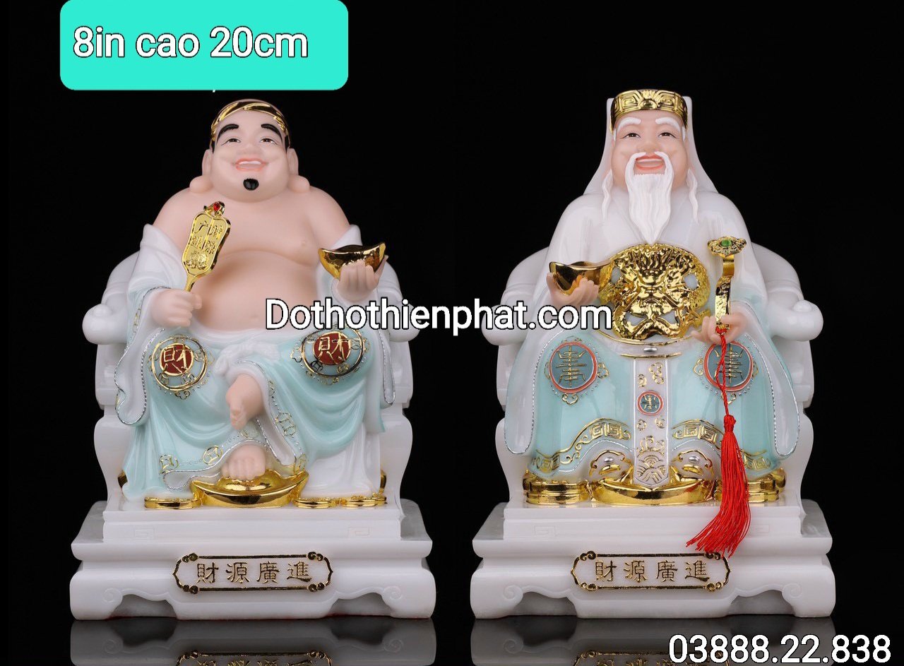 Cặp thần tài ông địa đá 8in cao 20cm màu xanh