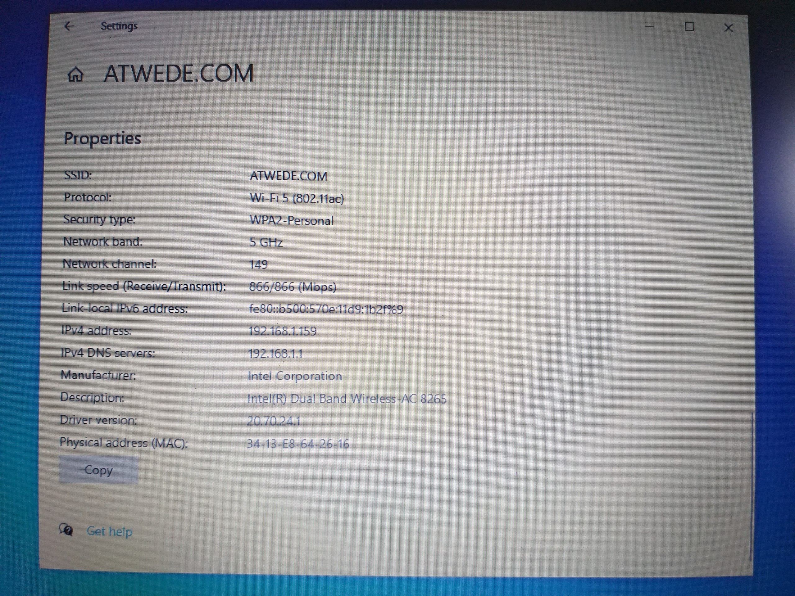 CARD THU WIFI MC-AC8265 CHO LAPTOP