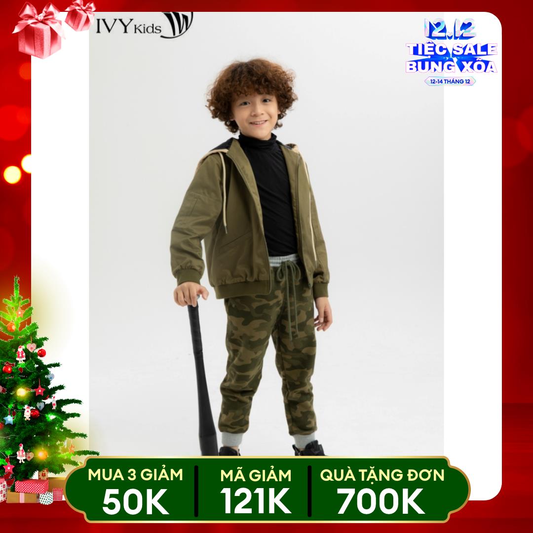 Áo khoác thu khaki bé trai IVY moda MS 77K1154