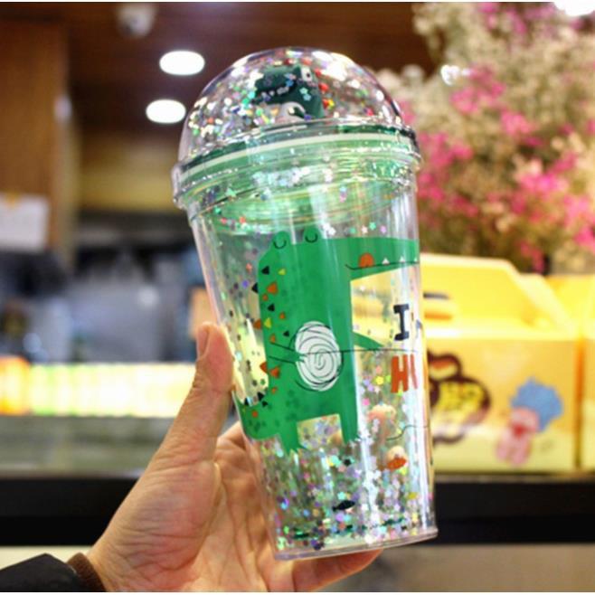 【HOT SALE】 Bình nước Giữ nhiệt hình khủng long cute ( kèm ống hút )