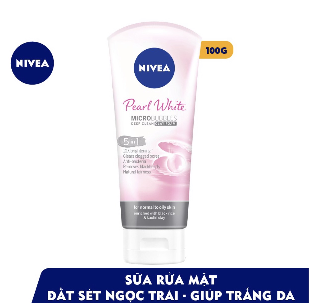 Combo 2 Sữa rửa mặt NIVEA Pearl White đất sét giúp trắng da 100ml*2