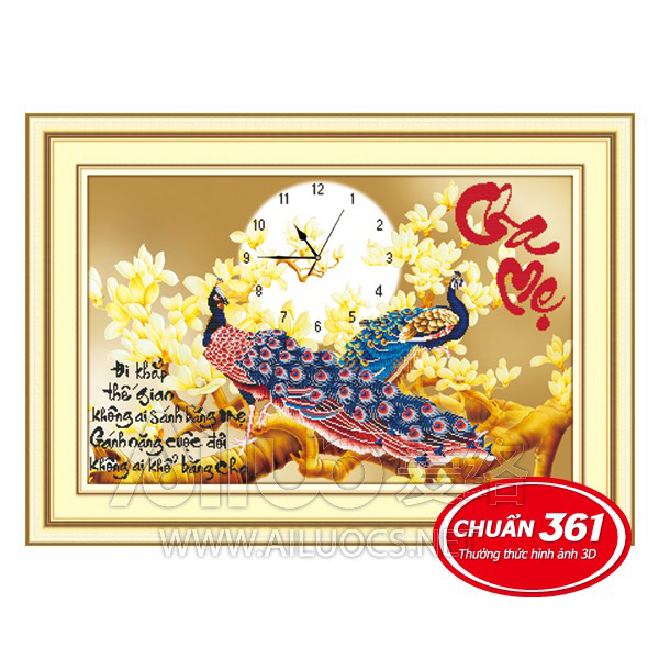 Tranh thêu Cha Mẹ đồng hồ công vàng 222789 kích thước 74 x 52 cm