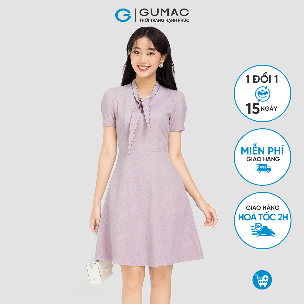 Đầm form A GUMAC, đầm phối chỉ thắt nơ DC08038
