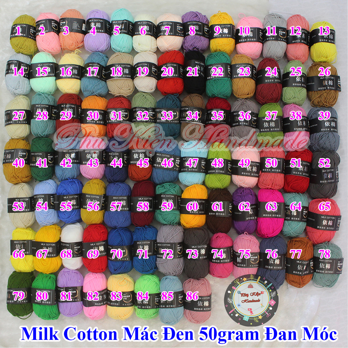 Len milk cotton mác đen 50gram đan móc (Mã Màu: 01 - 86)