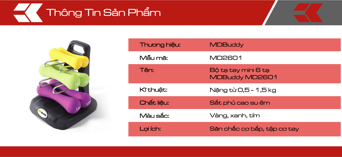 Bộ tạ tay mini 6 tạ MDBuddy MD2601