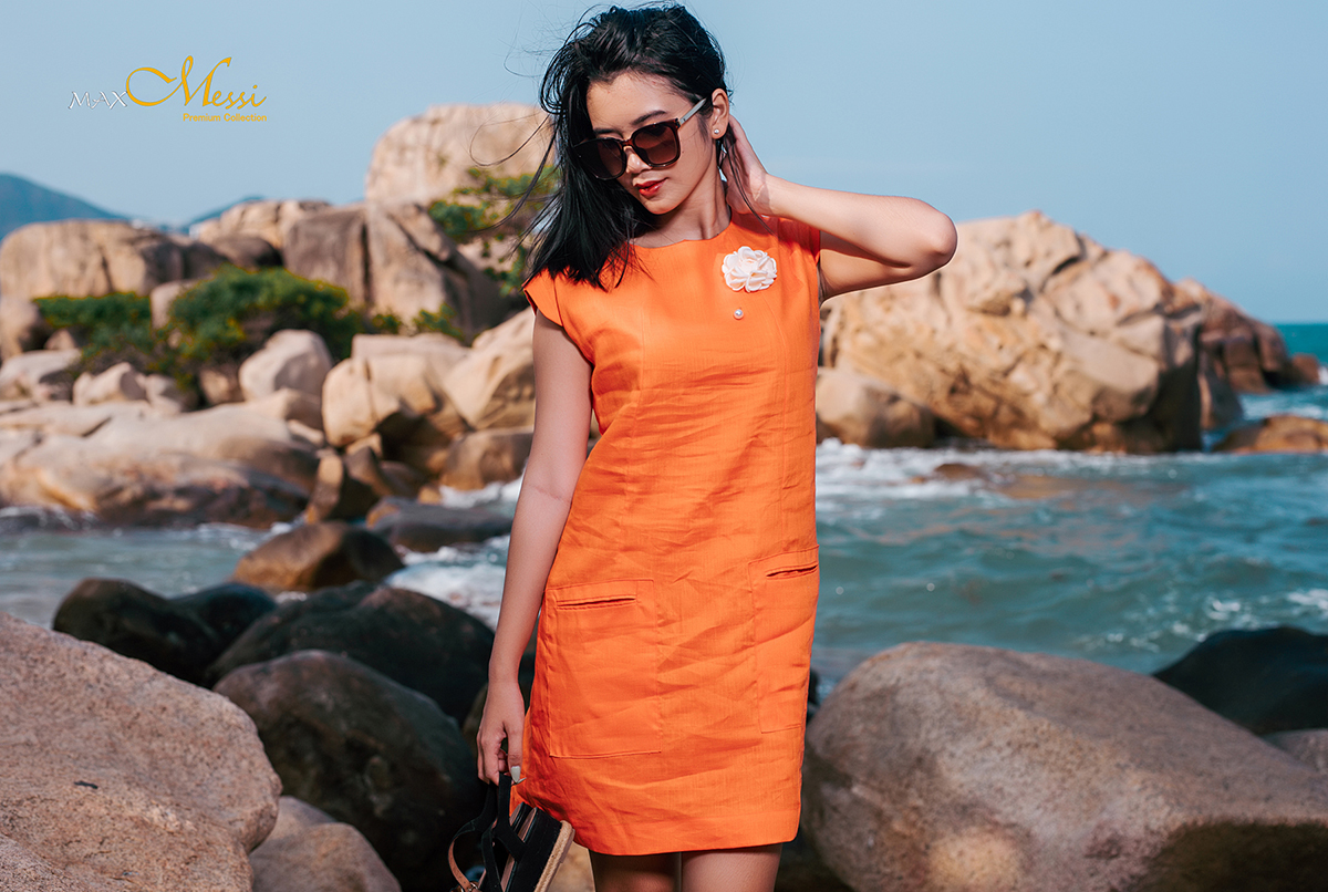 [HCM]Đầm linen công sở tay vuông BEATRIX - MaxMessi