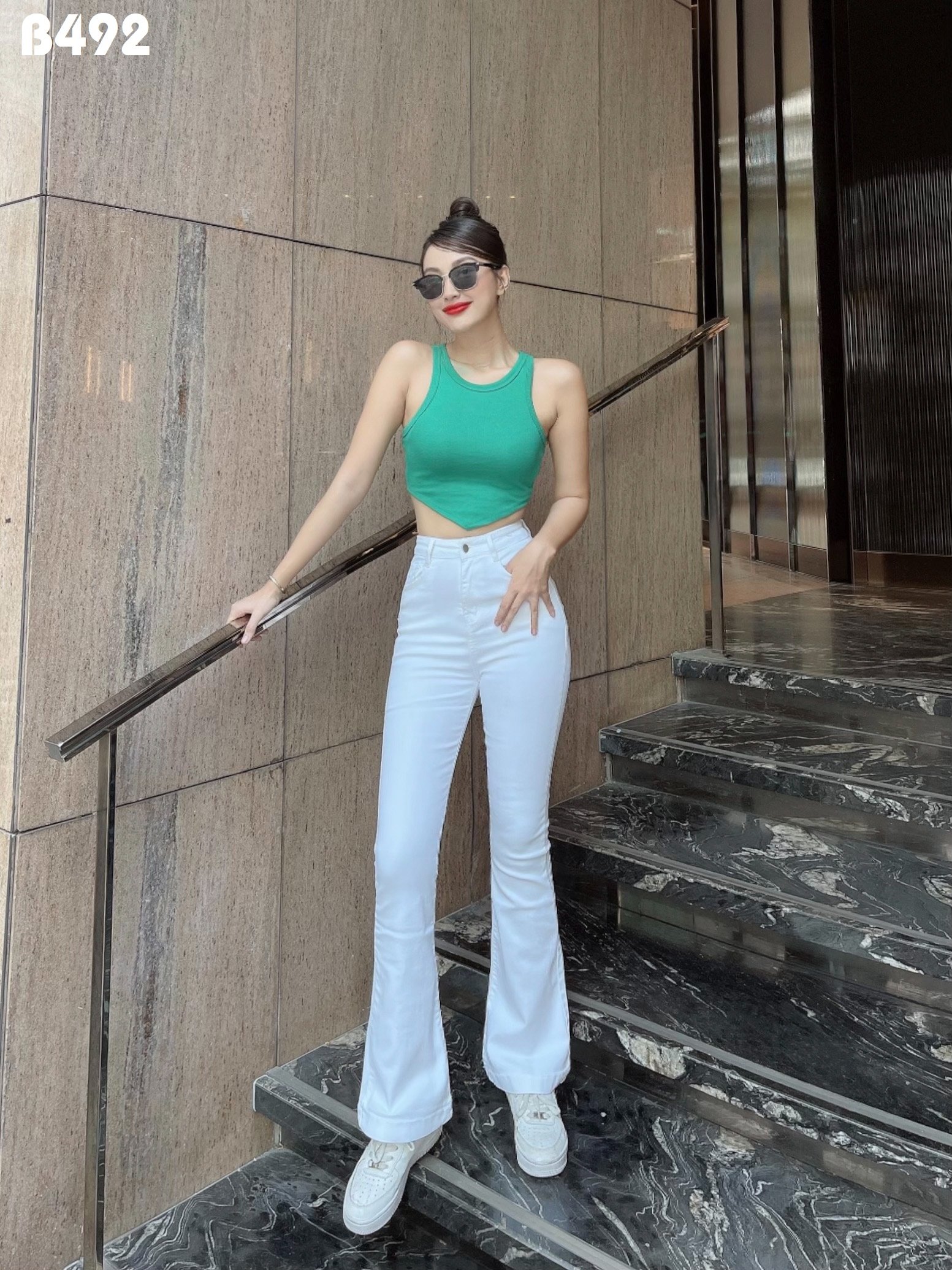 quần jean nữ loe trắng co giãn mềm mại B492