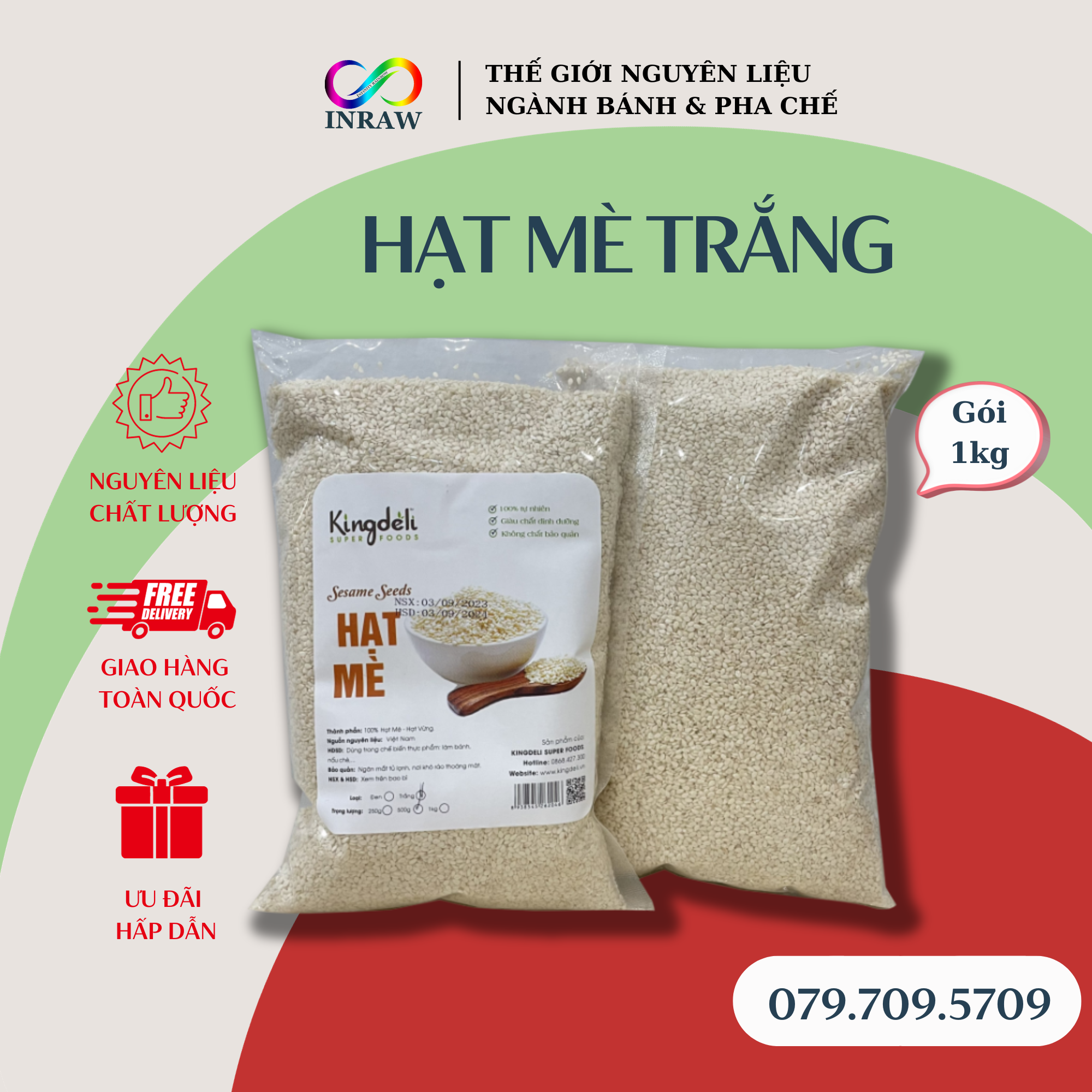 Hạt Mè Trắng Bóc Vỏ Kingdeli (Gói 500gr)