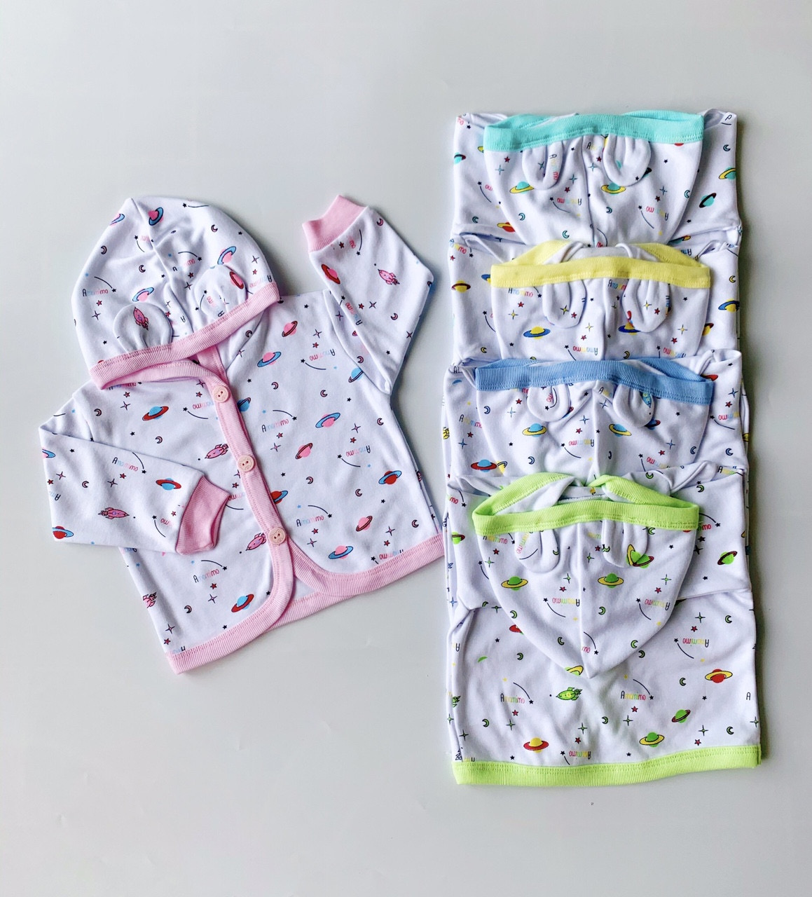 (3-16kg) Áo khoác nón họa tiết - thun cotton cho bé