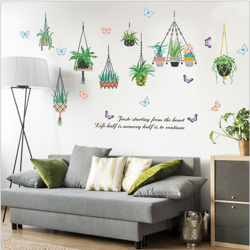 [HCM]Decal dán tường bươm bướm và giỏ hoa WD07