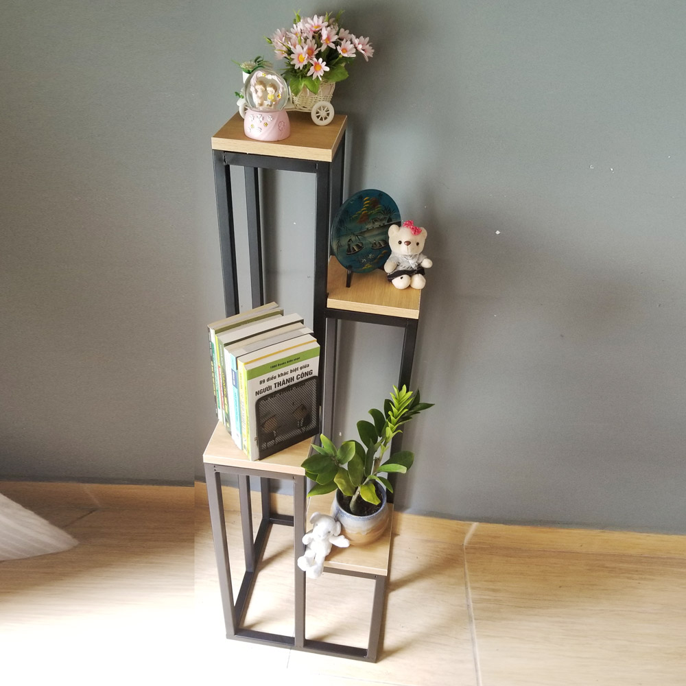 Kệ cây gỗ chân sắt 3 tầng - 4 tầng