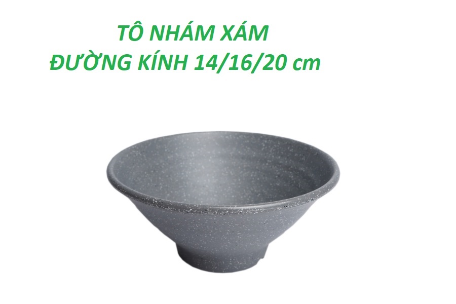 Tô nhựa melamine nhám xám đựng cơm bún phở, tô xoắn miện loe - Tox16/17/18 cm