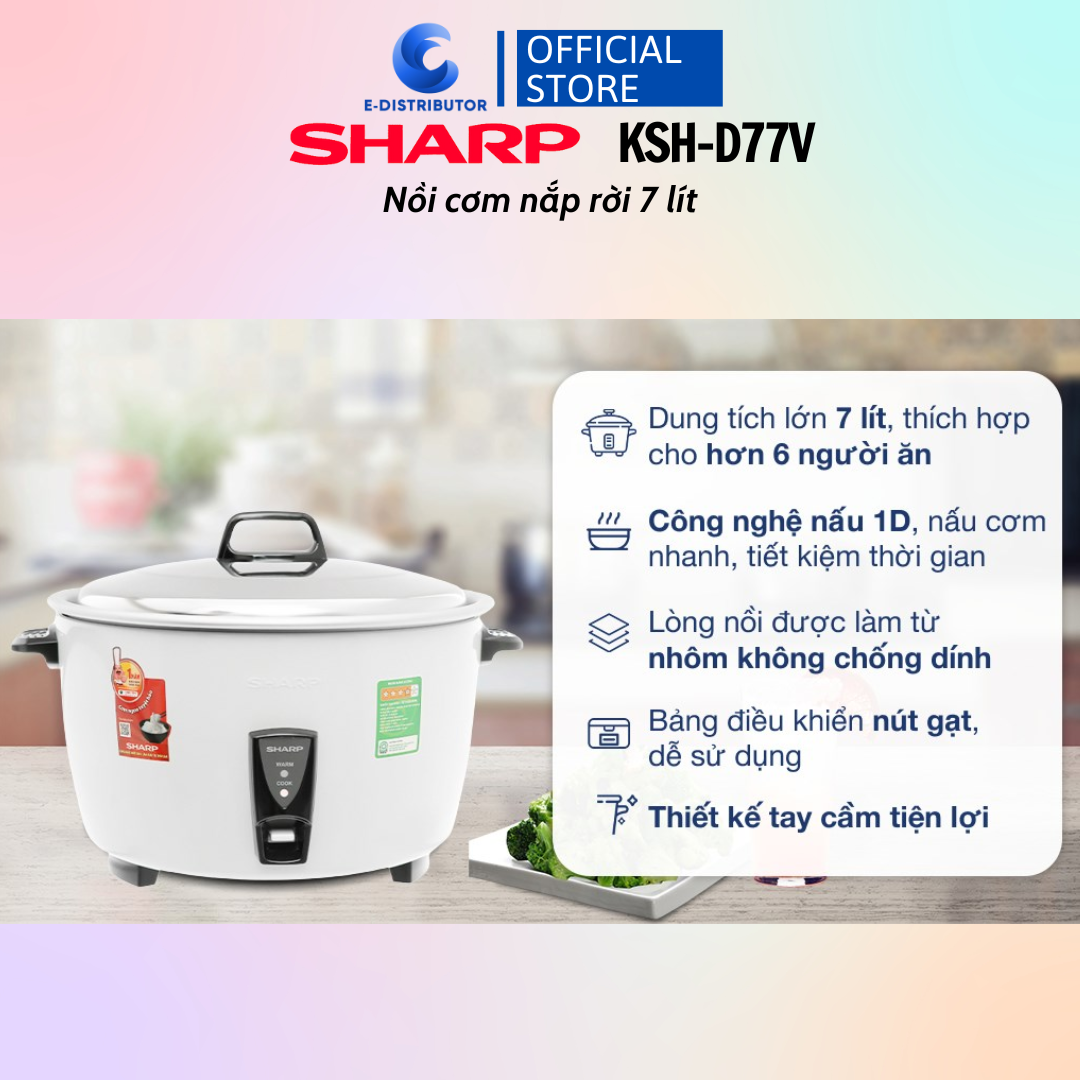 Nồi Cơm Điện Nắp Rời Sharp KSH-D55V (5 Lít)/KSH-D77V (7 Lít) - Trắng - Hàng chính hãng