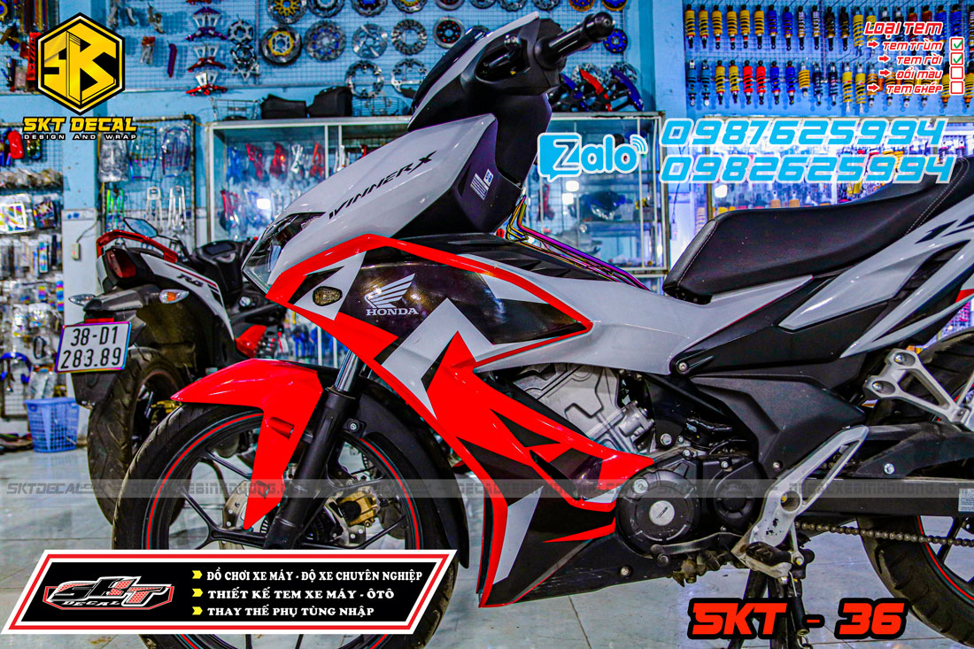 tem trùm xe winner x bạc đỏ đen