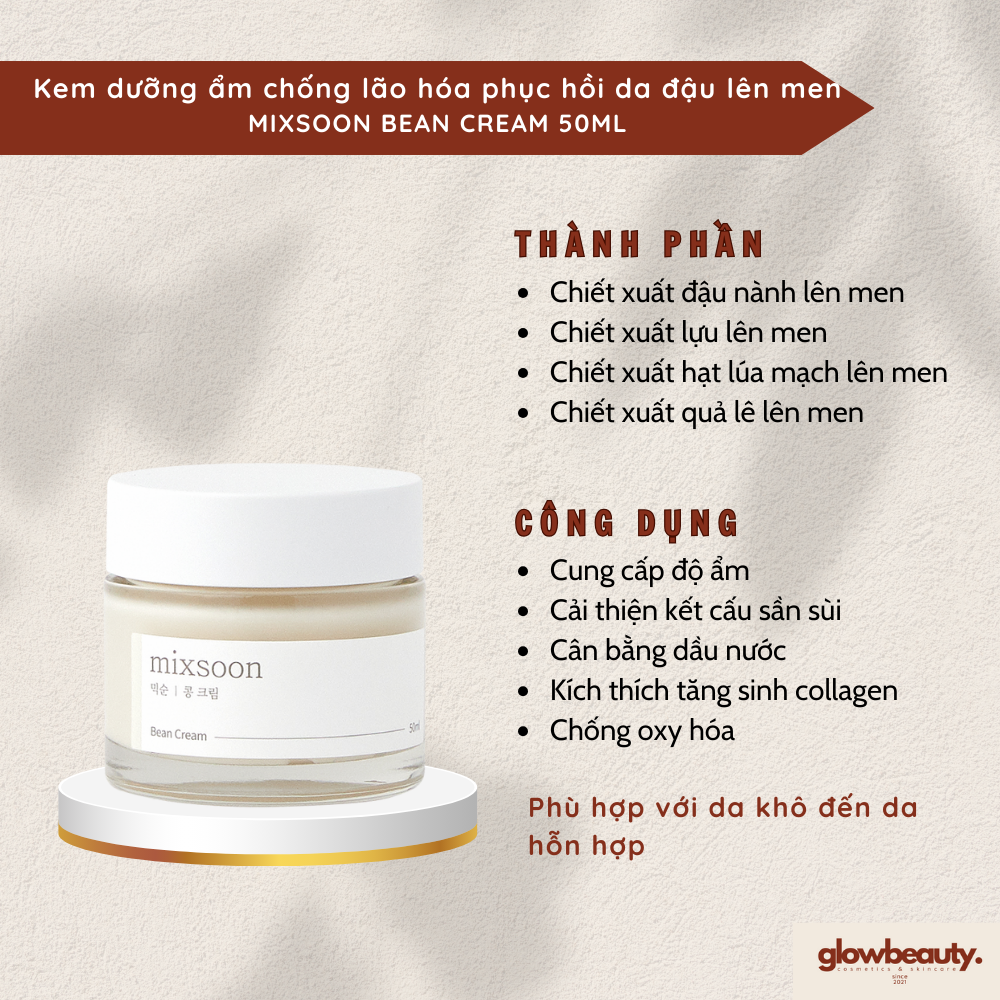 Kem dưỡng ẩm chống lão hóa phục hồi da đậu lên men Mixsoon Bean cream 50ml