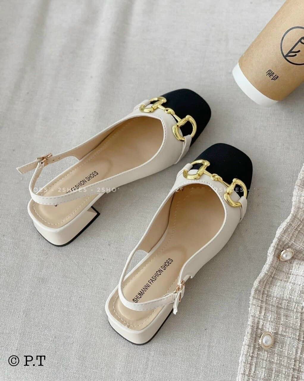 Sandal cao gót vuông 3p , giày cao gót phối khóa cực đẹp 001