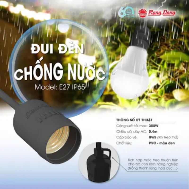 Đui đèn Rạng Đông E27 - Chống Thấm Nước IP65 - Độ Bền Cao