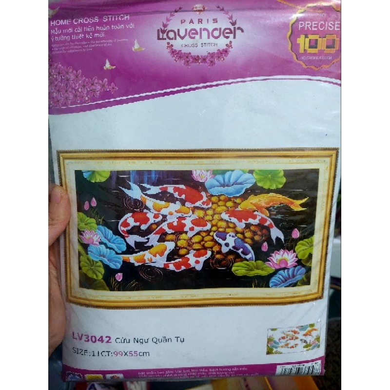 [HCM]Tranh thêu chữ thập cửu ngư quần hội LV3042 - kích thước 99 * 55
