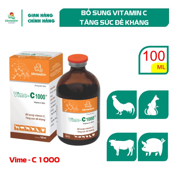 Vemedim Vime C 1000 - Bổ sung vitamin C tăng sức đề kháng cho chó, mèo, chai 100ml