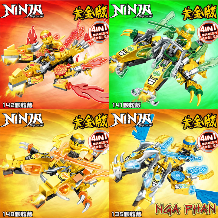 Ninja Cưỡi Rồng Hoàng Kim 2 Đầu Ninjago LY Đồ Chơi Xếp Hình Lắp Ráp MOC DIY