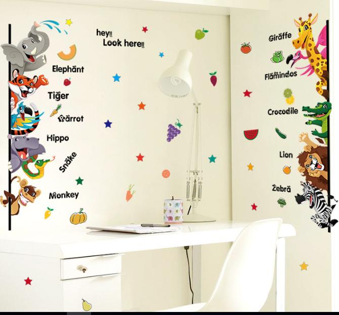 Decal trang trí tường Thú Tiếng Anh kẻ dài
