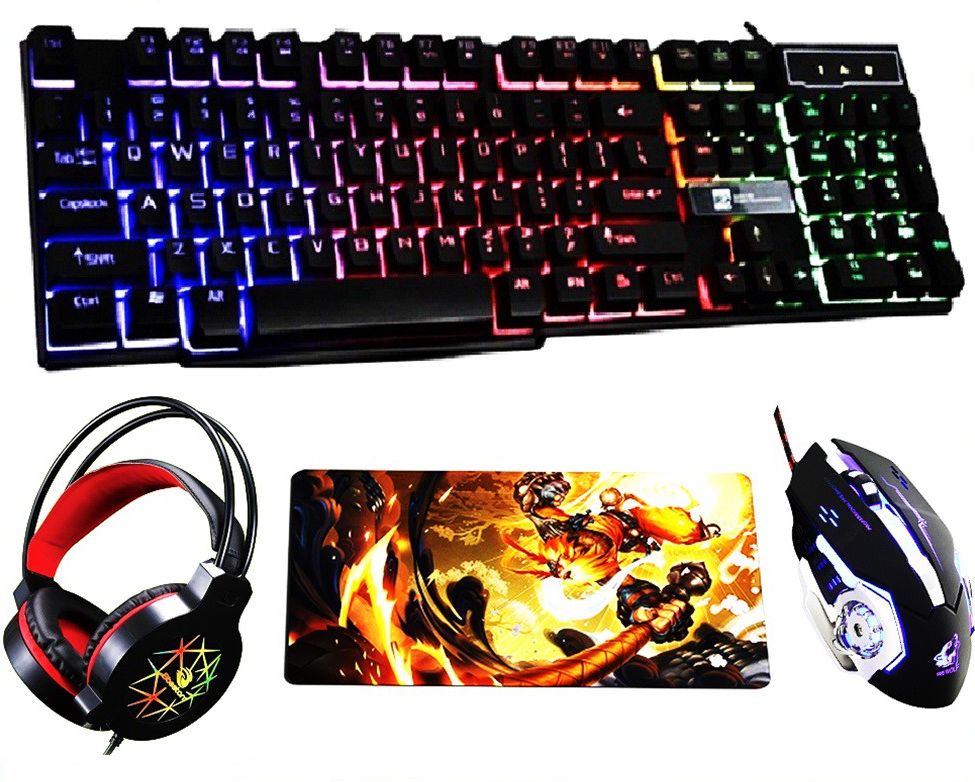 Bộ bàn phím giả cơ R8 1822 + Chuột Game và Tai Nghe Led HS + Kèm Lót Chuột Lớn