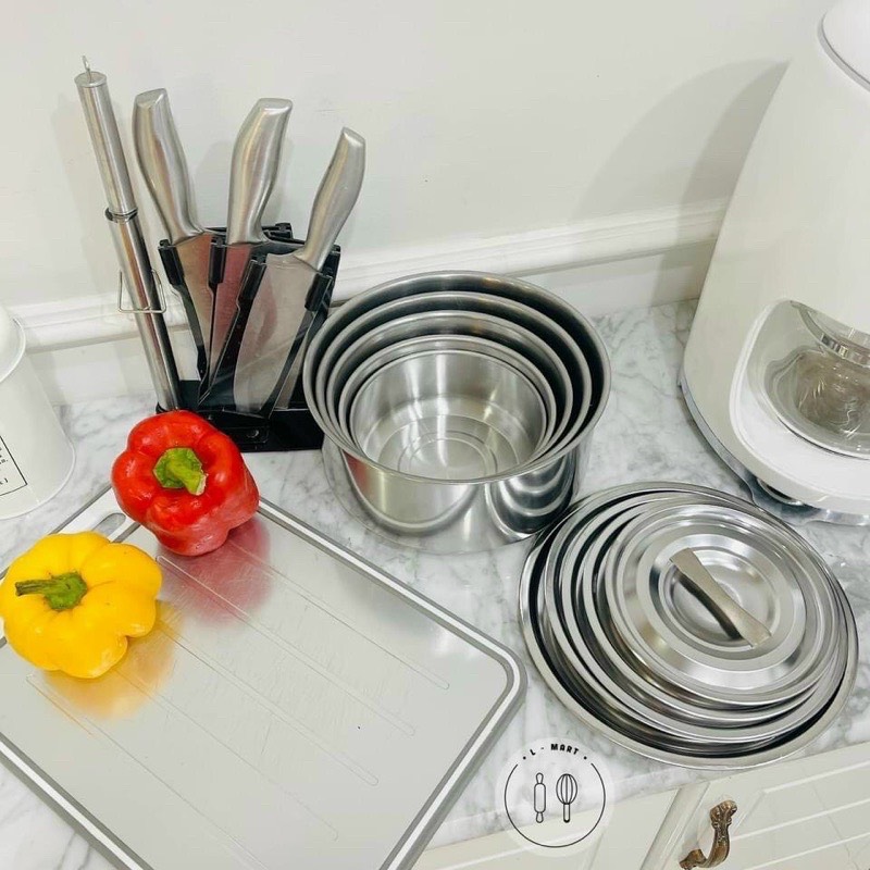 Bộ 5 thau inox có nắp size Đại