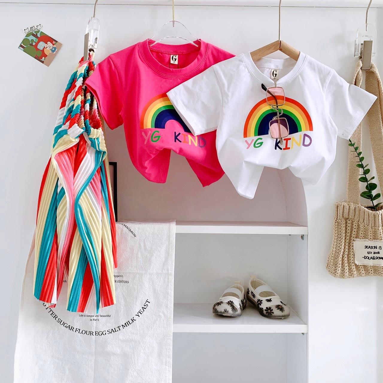 Set áo thun quần ống rộng lửng cầu vồng siêu đáng yêu