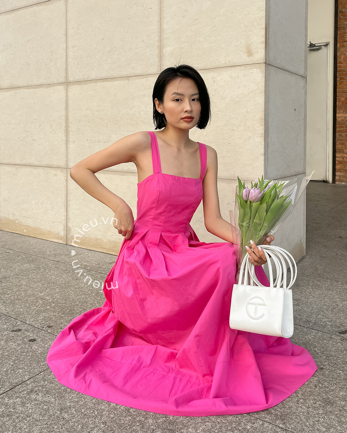 Đầm nữ 2 dây xếp ly eo bản lớn MIEU - KJ02