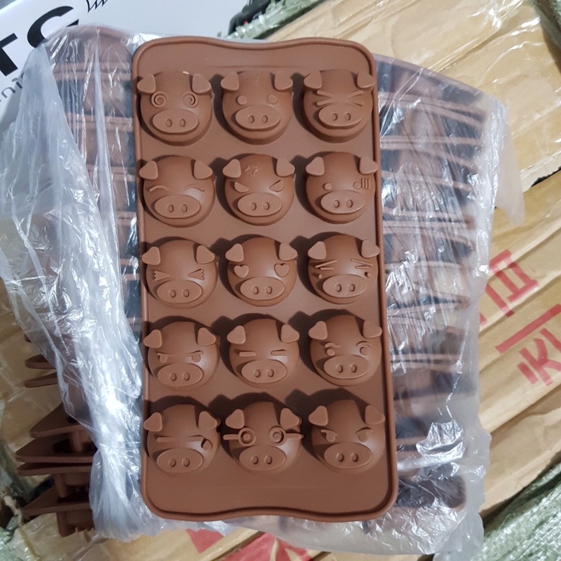 Khuôn Silicon Đổ Thạch/ socola/kẹo chip chip/ Pudding hình 15 mặt lợn dễ thương