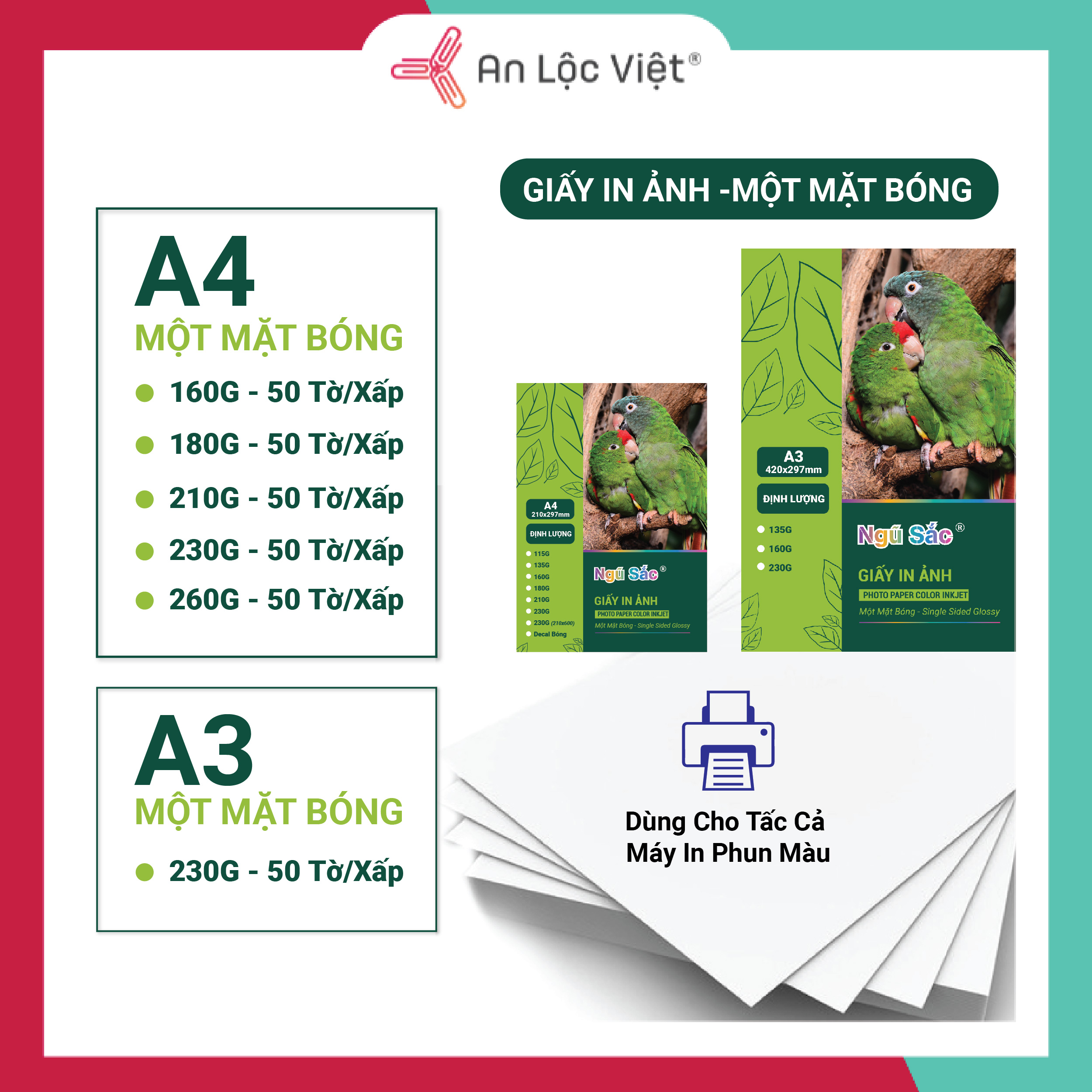 Xấp = 50 tờ giấy in ảnh a4 - a3 1 mặt bóng đl 160gsm, 180gsm, 210gsm, 230gsm, 260gsm in màu đẹp, dày dặn