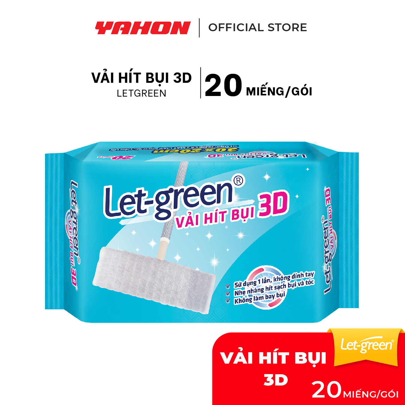 Khăn Vải Hít Bụi 3D LET-GREEN | Hít Sạch Bụi Mịn, Tóc, Lông Thú Cưng | 20 Miếng/Bao