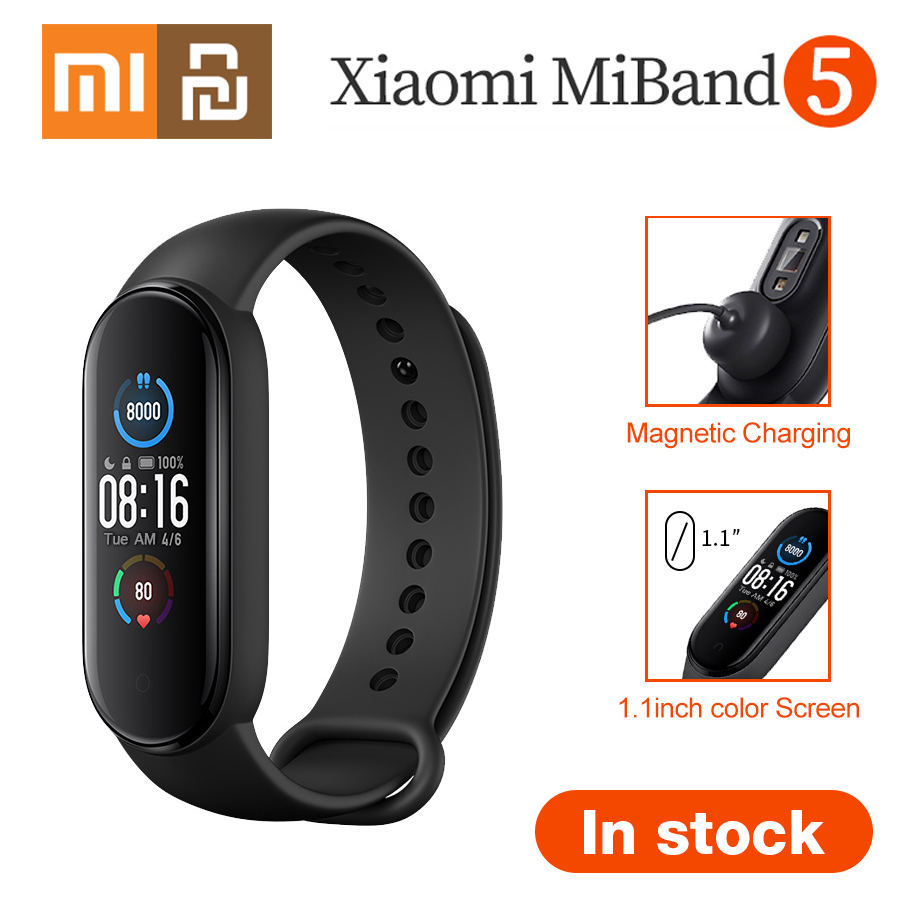 Đồng hồ thông minh Xiaomi Mi Band 5 / Vòng tay theo dõi sức khoẻ Miband 5 - Theo dõi nhịp tim - Thông báo tình trạng sức khỏe - Nhiều chế độ tập luyện thể thao - Chống nước - Màu đen