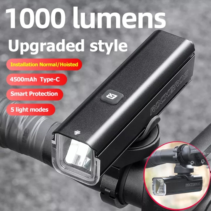 ROCKBROS Bike Lights 1000 Lumen 4500 mAh Bicycle Front Light Waterproof Rechargeable Bike Headlight Aluminum Alloy LED Flashlight Bicycle Accessories