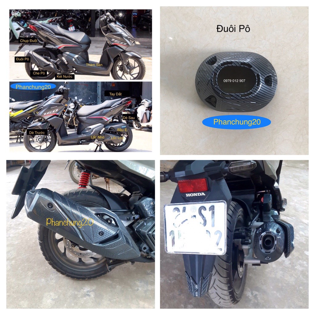 Ốp đuôi pô dùng cho đời xe vario 2022 2023 - vario 160cc cacbon