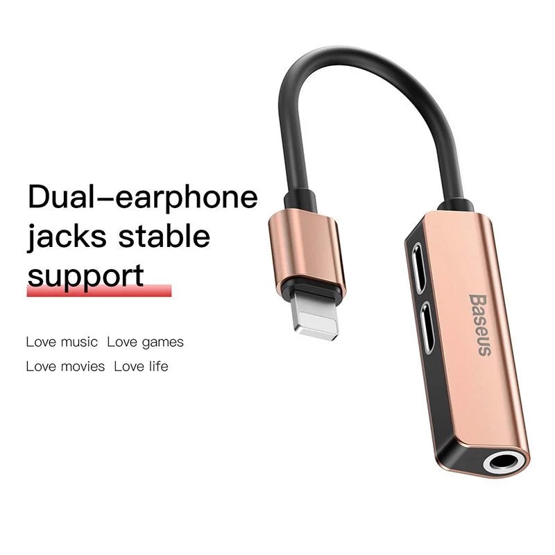 Cáp chuyển đổi Lightning ra 2 Lightning + Audio 3.5mm Baseus L52