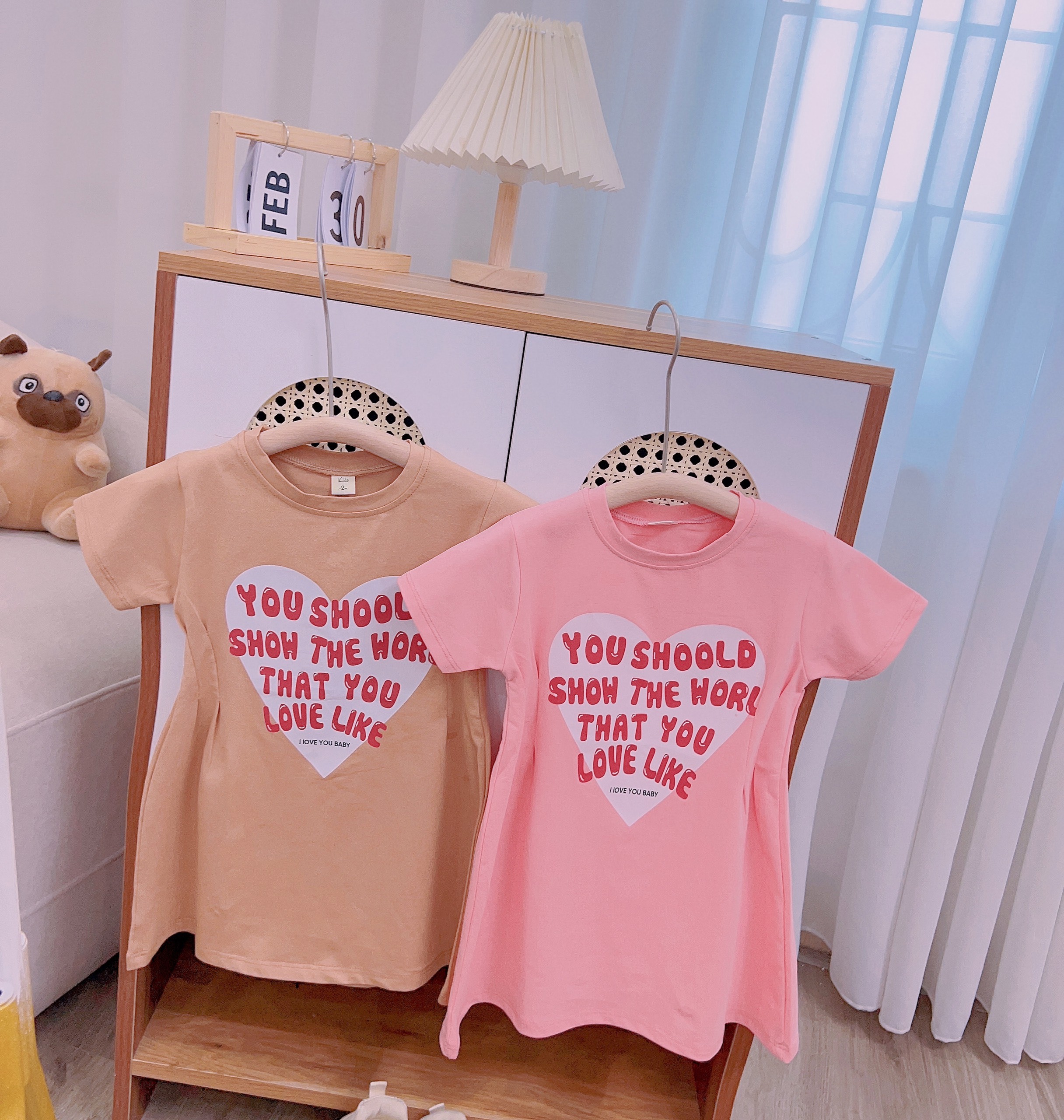 Váy bé gái cotton xuông siết eo