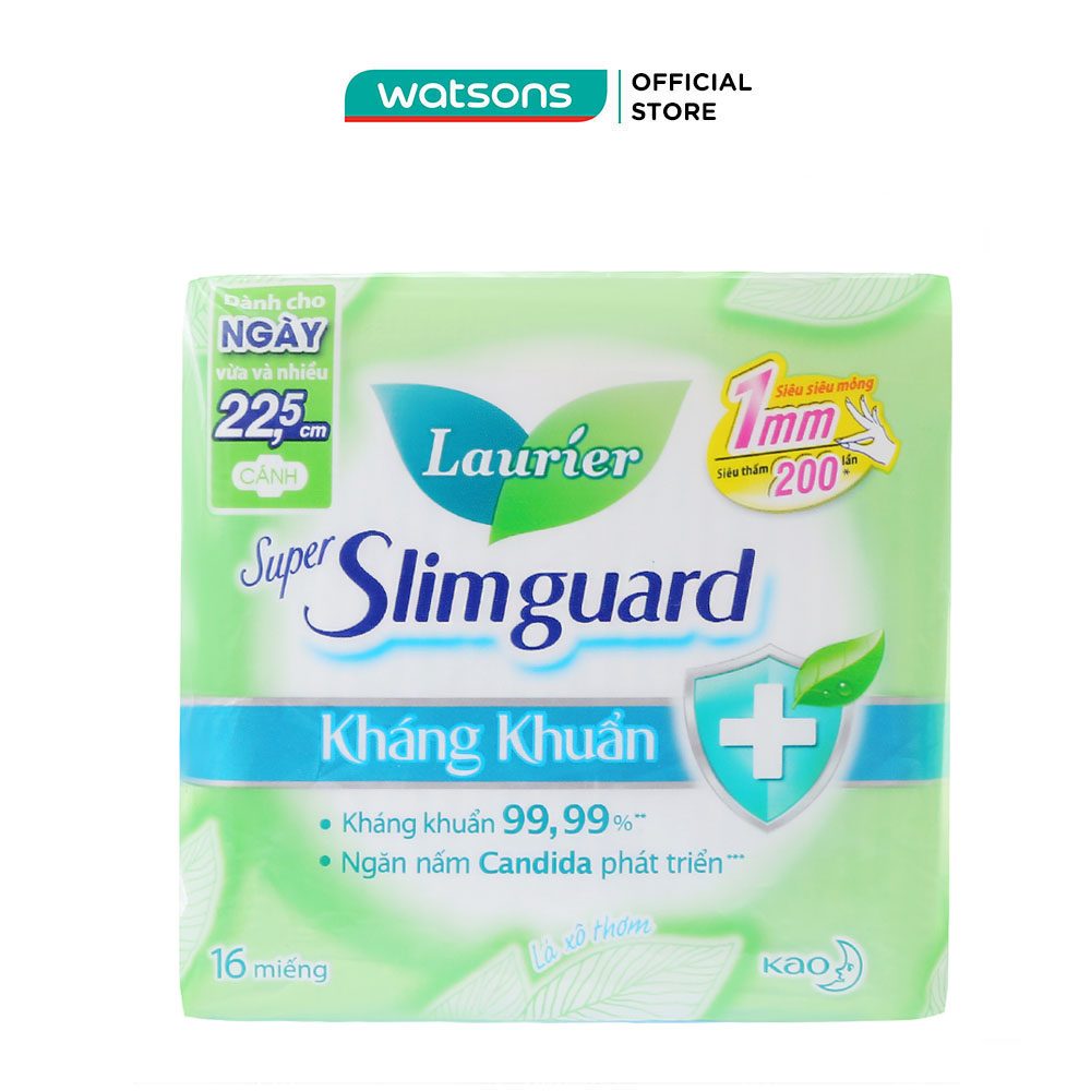 Băng Vệ Sinh Laurier Super Slimguard Cho Ngày Nhiều Kháng Khuẩn Siêu Mỏng 1mm 16 Miếng