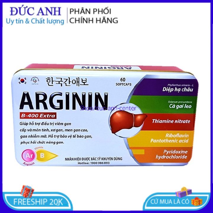 Bổ gan Arginine B - 400 mát gan giải độc gan tăng cường chức năng gan - Hộp 60 viên