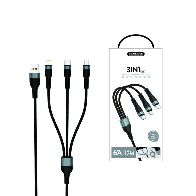 Cáp dữ liệu 3in1 Sendem M37 6A sạc siêu nhanh