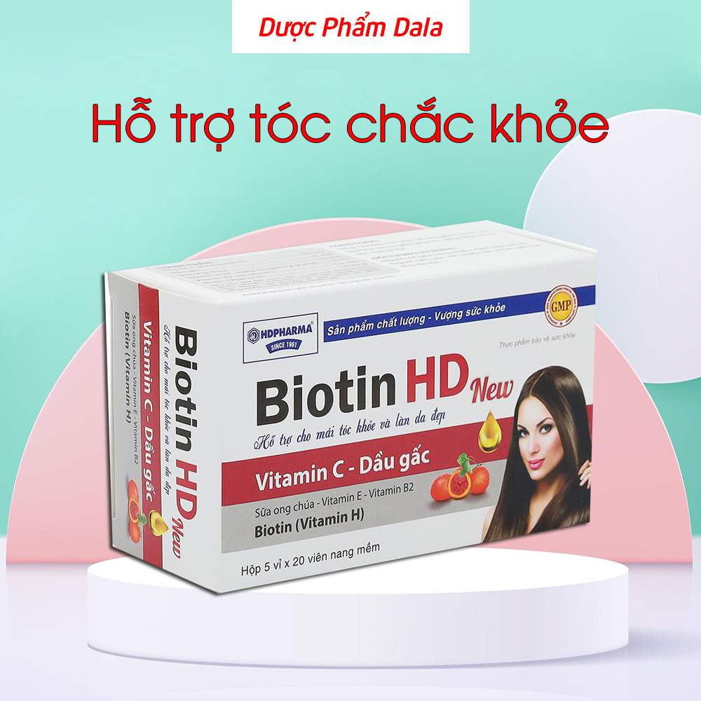 Viên uống Biotin HD New, vitamin C, dầu gấc giúp mái tóc khỏe, sáng da